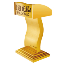 Hotel wooden podium reception reception desk titanium gold reception welcome desk curved creative podium