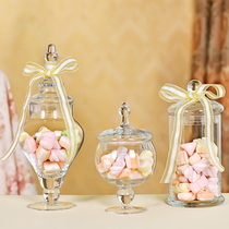 European glass candy jar cute transparent storage tank creative with lid high foot sugar tank wedding home decoration ornaments