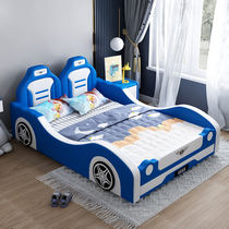Childrens bed Boy single bed 1 5 meters cartoon car bed with guardrail Solid wood bed leather bed Child princess bed