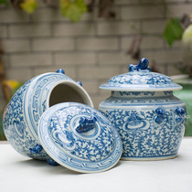 Rice Ancient Tangled Lotus Jar Qing Dynasty Republic of China Jingdezhen blue and white porcelain antique porcelain old ornament antique collection
