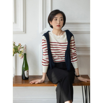 Foam in THEMAURY SPRING Classic Round Neckline Striped Needle sweatshirt loose cover wool jersey woman Z1208