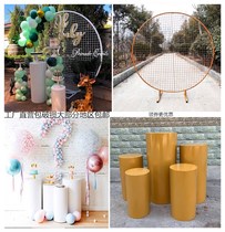 Wedding iron cylinder dessert table wedding background ring grid welcome area decorative ornaments cake table round table
