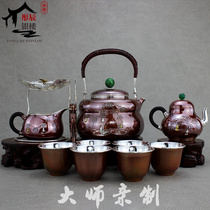 Silver pot set Sterling silver 999 handmade one kettle teapot Copper-clad silver tea set Household teapot filter