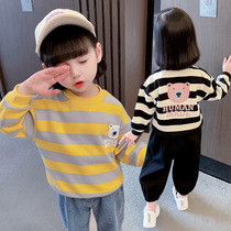 Girl Wei clothing spring autumn pure cotton striped Yangqi female baby spring clothing 2022 new female childrens blouse childrens blouses