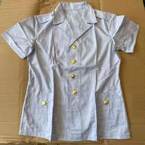 Stock old-style 87 empty womens blue color short sleeve shirt 2 pockets cotton card shirt army collection