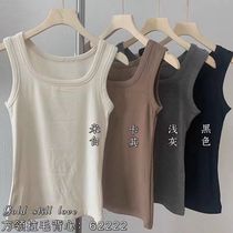 Autumn Winter Thickening Square Collar Warm Vest Single Layer Mill hair sleeveless pure color minimalist about 100 hitch bottom blouses pure cotton Nets