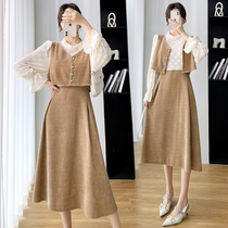 Angel mommy ~ maternity clothes autumn and winter nursing clothes fashion corduroy dress slim fake two-piece size dress
