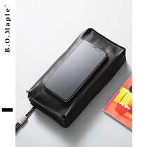 BOMaple Upscale Mens Hands With Bag Genuine Leather Hand Baotou Layer Bull Leather Business Casual Phone Bag Zipped Wallet