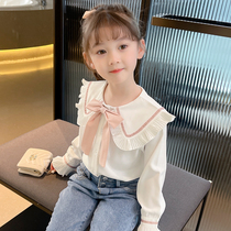 Girl White Shirt Spring Dress 2022 New Little Girl Academy Wind Dolls Collar Long Sleeves Blouses Spring Autumn Children Lining Clothes