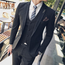 Hairstylist suit mens suit suit suit dress slim stripe suit three-piece Korean best man suit