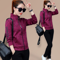 Sports suit womens spring autumn 2022 new stand-up collar loose fashion Slim Casual Wear two sets big code
