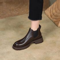 Givenivan Sa Mei in progress ~ Chelsea boots female New thick bottom round leather and ankle boots short boots 4cm