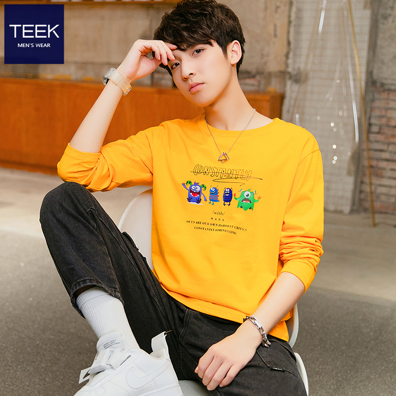 TEEK spring dress cotton long-sleeved T-shirt mens teen spring cartoon pattern bottoms trend casual autumn clothes