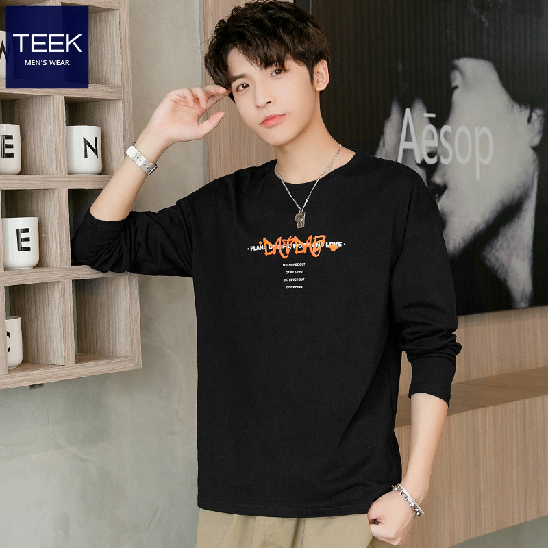 TEEK long-sleeved slim mens T-shirt spring trend with cotton autumn clothing youth Hong Kong trend mens bottoms
