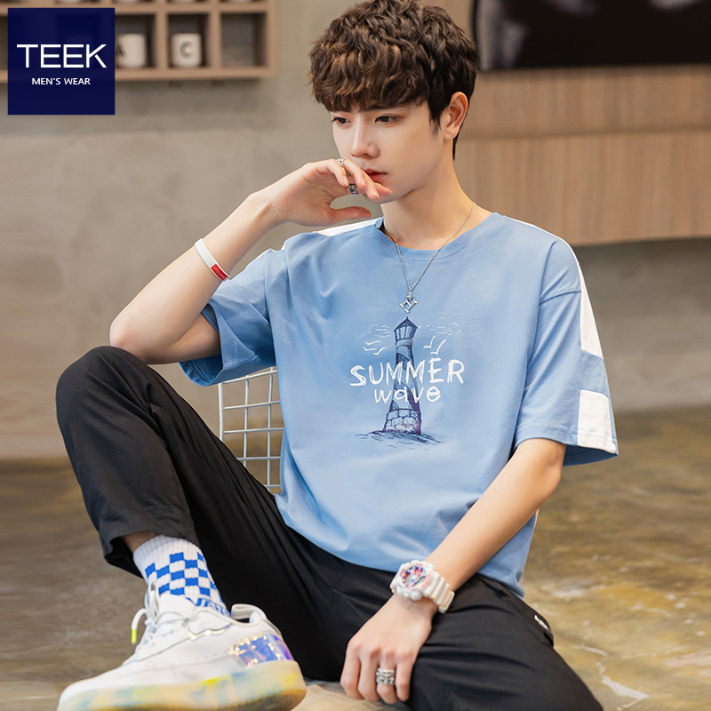 TEEK2021 new t-shirt short-sleeved male loose-fitting trend student personality half-sleeved summer cotton tide brand clothes