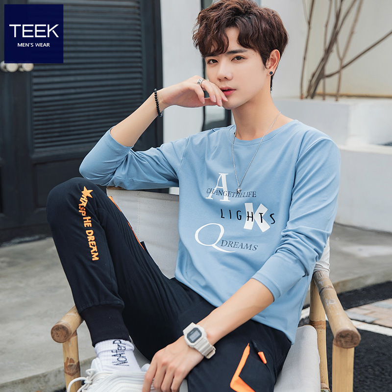 TEEK spring dress cotton long-sleeved mens 丅 t-shirt 桖 body-length autumn clothes spring teen trend top bottom t-shirt
