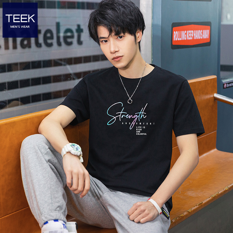 TEEK2021 summer new trend brand short-sleeved mens t-shirt teen handsome port fashion clothes trend cotton half-sleeve