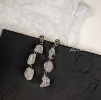 s925 silver needle ice sugar Sydney Japan-ROK white temperament extremely brief wind crystal raw stone Thin Long earrings earrings