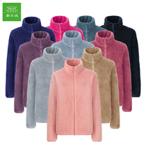 Outdoor fleece womens cardigan double-sided velvet stand-neck jacket soft shell assault liner thickened warm plush jacket
