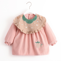 Childrens gown girl corduroy fashion strawberry Princess apron baby bib waterproof anti-dirty eating anti-dressing