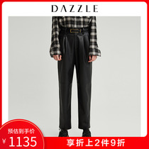 Dazzle Disu 2019 winter new fashionable and handsome straight tube warm and shiny leather pants for women 2g4q4201a