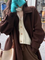 autumn Monk dark curry shoulder sleeve 100 wool double-sided tweed coat winter women medium long woolen coat