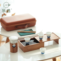 Xiangfu travel Kung Fu tea set Car portable set Japanese hand-painted ceramic one pot two cups outdoor bag