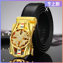 Mens new automatic buckle belt Net red pop style when to run leather belt young and middle-aged business transfer belt