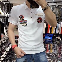Europe station 2021 summer new mens high-end fashion brand embroidery lapel short-sleeved T-shirt slim casual POLO shirt