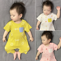 Baby clothes summer short-sleeved nine-point pants thin pure cotton pajamas net red romper climbing clothes Western style baby one-piece