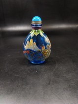 Practical snuff bottle transparent blue glass hand-painted pink pine loquat Magpie imitation Qianlong Antique Gift ornaments