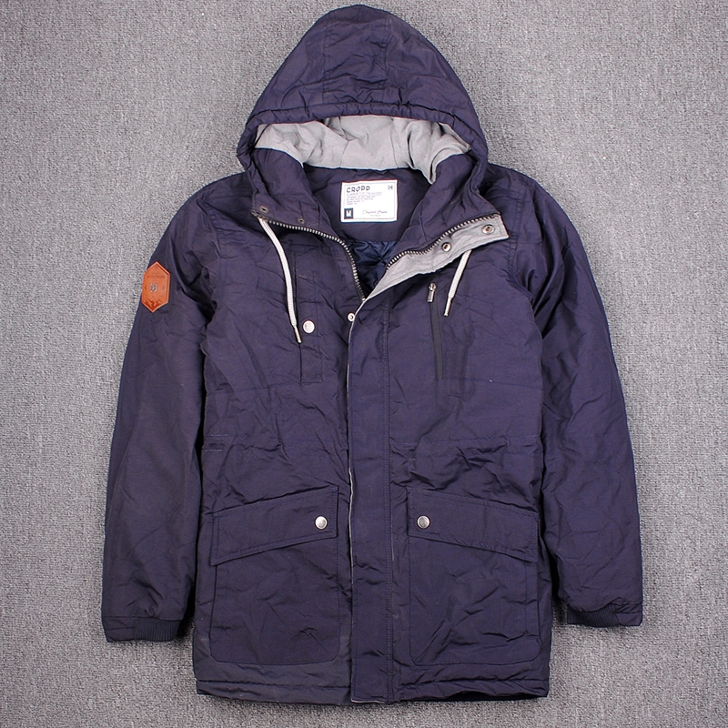 Multi-pocket outdoor winter foreign trade in the long mens thick warm and wind-resistant casual hooded sports cotton clothing to increase the code