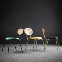 Nordic dining chair simple master design rattan wrought iron art light luxury metal casual chair coffee chair household chair solid wood
