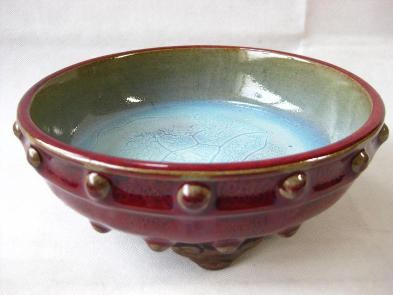 Luzhou kiln porcelain in the blue outer red glazed enamel to walk the mud-printed three-legged drum nail wash furnishings dairy nails