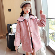 Next win girls  wool coat autumn and winter new childrens middle and large childrens Korean version thickened padded wool coat
