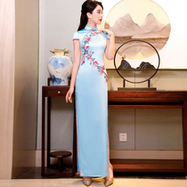 High-end long catwalk cheongsam 2021 new young dress noble dance dress embroidered elegant dress