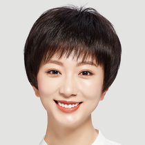 Wig short hair female summer full head cover simulation Lady middle-aged and elderly mother all real natural real hair silk wig set