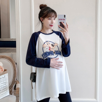 Pregnant women autumn dress fashion new loose slim contrast color cartoon printed T-shirt base shirt sweater suit