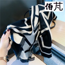 Wild scarf womens autumn and winter Korean version imitation cashmere warm dual-use large shawl long section with thickened collar solid color