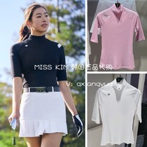 South Korea DESCENTE Disante golf suit womens 21 summer cold feeling stretch slim fit five-point sleeve T-shirt