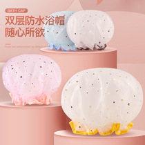 Double-layer shower cap female thick waterproof bath head cover cute Korean household shower cap kitchen anti-oil smoke cap