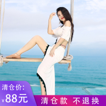 Fan dance belly dance costume new female 2021 spring and summer lace practice suit suit beginner performance suit