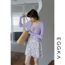 Purple floral suspender dress female summer 2021 new small man design sense niche waist thin short skirt