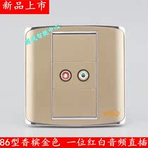 Champagne gold 86 type one red and white audio in-line panel RCA double hole AV Lotus audio wall socket