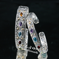 Official fashion 925 silver inlaid jewel bracelet female sterling silver topaz crystal handmade bracelet