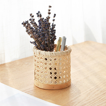 Natural pure handmade rattan wooden pen holder Japanese hollow woven small flower basket kitchen tableware storage tube