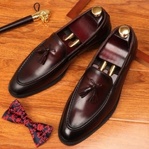 British leather shoes mens shoes Goodyear Lofter loafer shoes casual tassel a pedal Tide mens shoes
