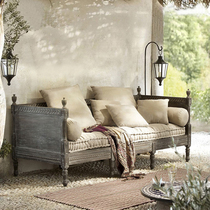 French high-end solid wood carved sofa small apartment living room combination furniture American retro old three-person sofa bed