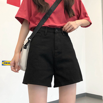 2021 summer black denim shorts womens high waist A pants Korean version of Joker slim loose wide leg pants hot pants tide