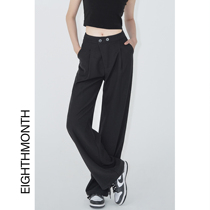 Elighthmonth high waist western clothing pants 2022 spring pants casual pants black loose coveted broadlegged pants